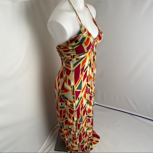 T-Bags Los Angeles multicolor geometric print halter maxi dress XS - Picture 2 of 6